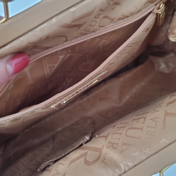 BLACK FRIDAY! VTG FURLA Tweed & Leather Handbag Neutral Embossed Croc Top Handle - Picture 16 of 16